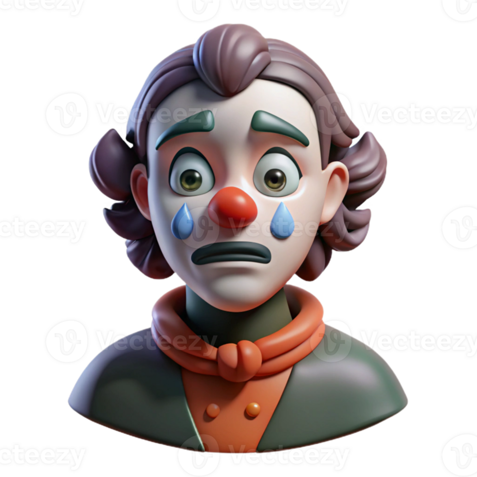wonderful traditional Portrait of a melancholic clown with smeared makeup, a forced smile, and sad eyes, dim lighting, dark and surreal style high quality png