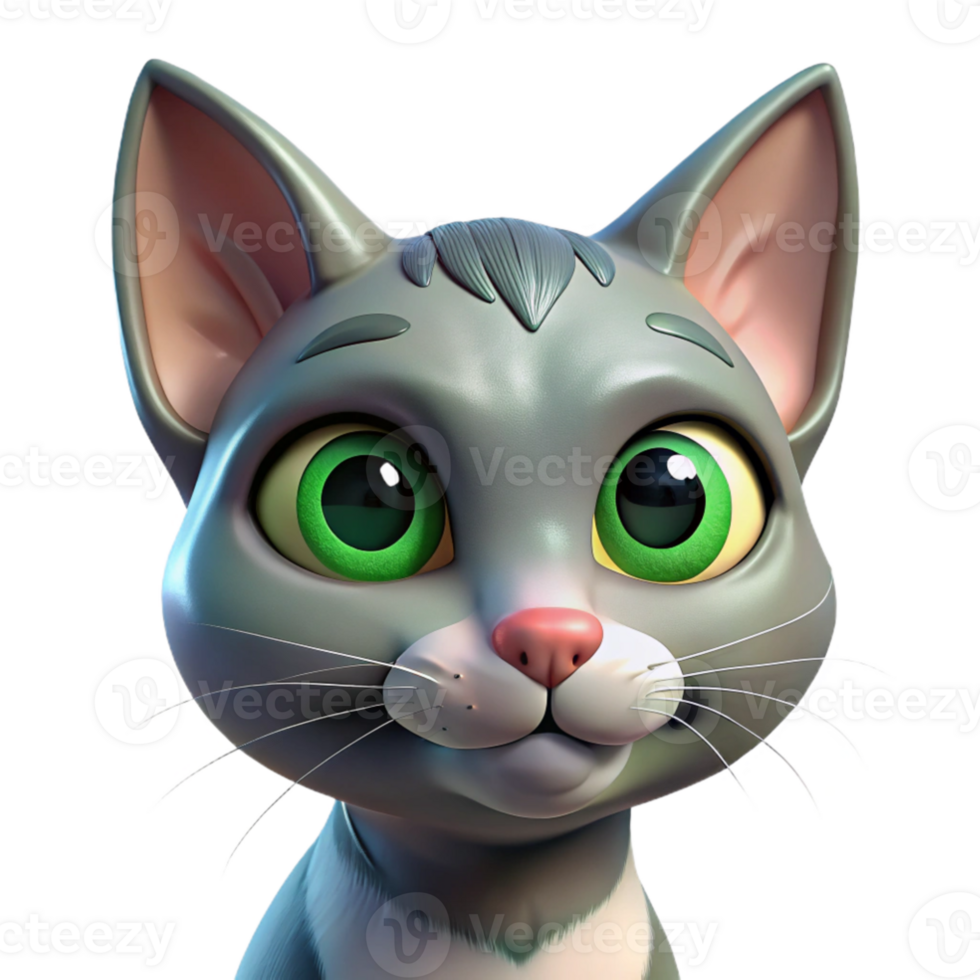 serene traditional Portrait of a curious cat with wide green eyes, tilted head, and perked ears, soft natural lighting, realistic style authentic png