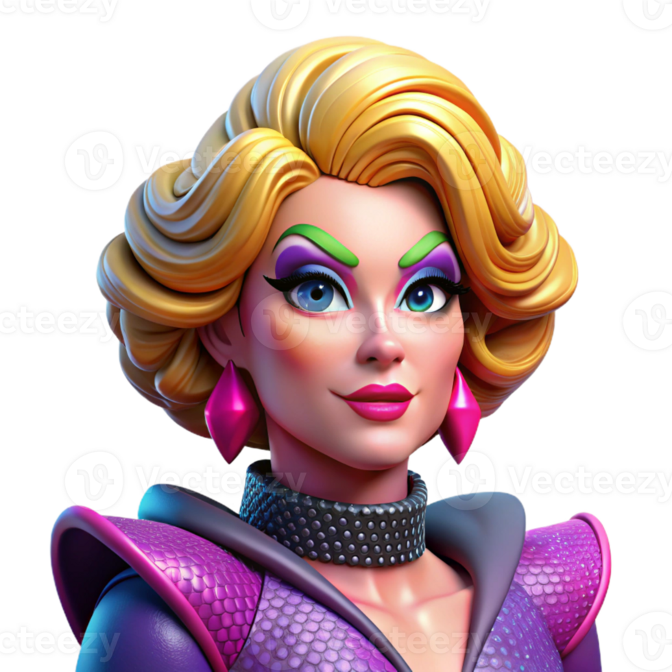 extraordinary minimalist Portrait of a glamorous drag queen with extravagant makeup, a flamboyant pose, and a confident expression, vibrant and colorful lighting, pop art style premium png