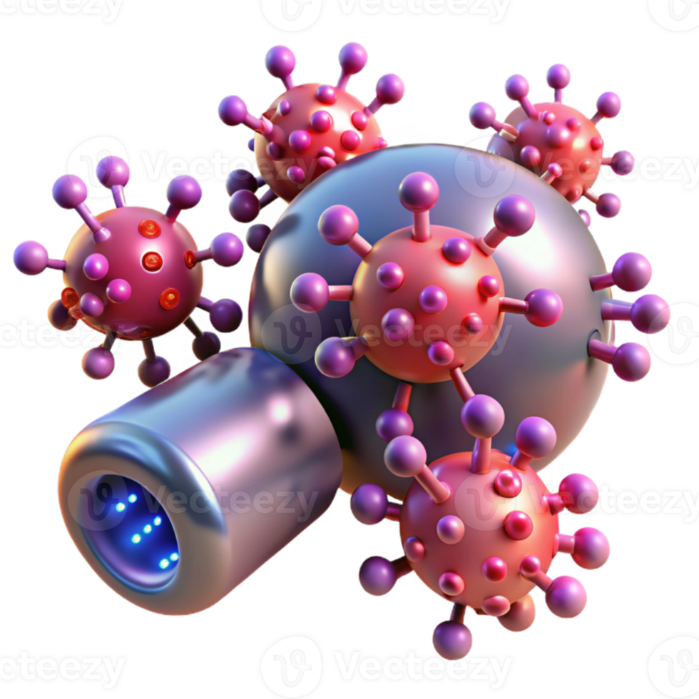 elegant creative A swarm of nanobots repairing damaged tissue within a human body, illuminated by microscopic fluorescence. Medical illustration style high resolution png
