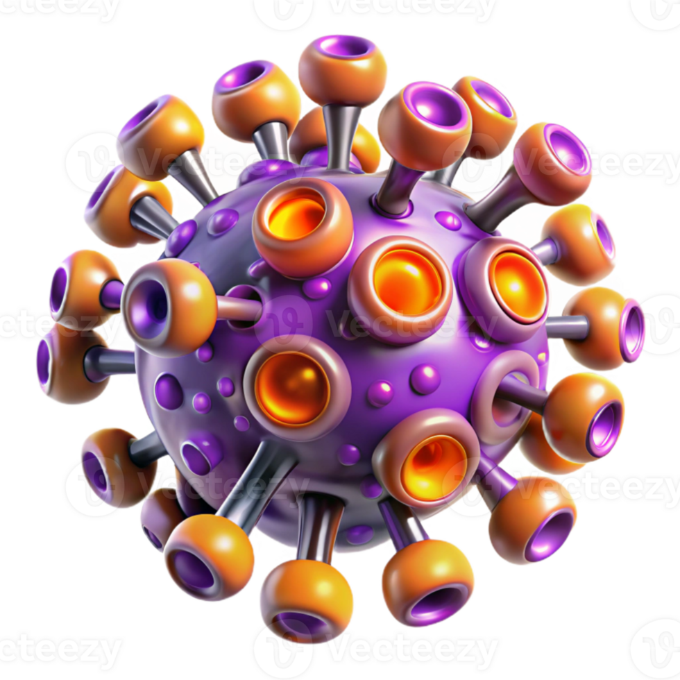 magnificent abstract A swarm of nanobots assembling a complex biomechanical structure, vibrant purple and orange hues, microscopic view, bioluminescent lighting, scientific illustration style premium png