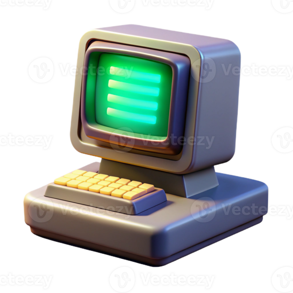 wonderful vintage A vintage computer terminal displaying complex code, CRT monitor glow, dark room illuminated by the screen, retro futuristic style premium png