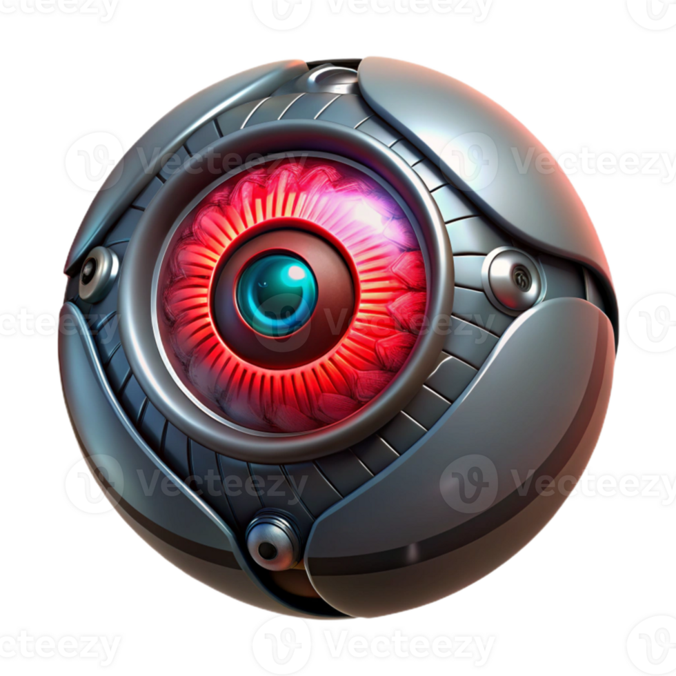extraordinary artistic A cybernetic eye gazing intently, intricate metallic details, glowing red iris, dark, moody lighting, biopunk style detailed png