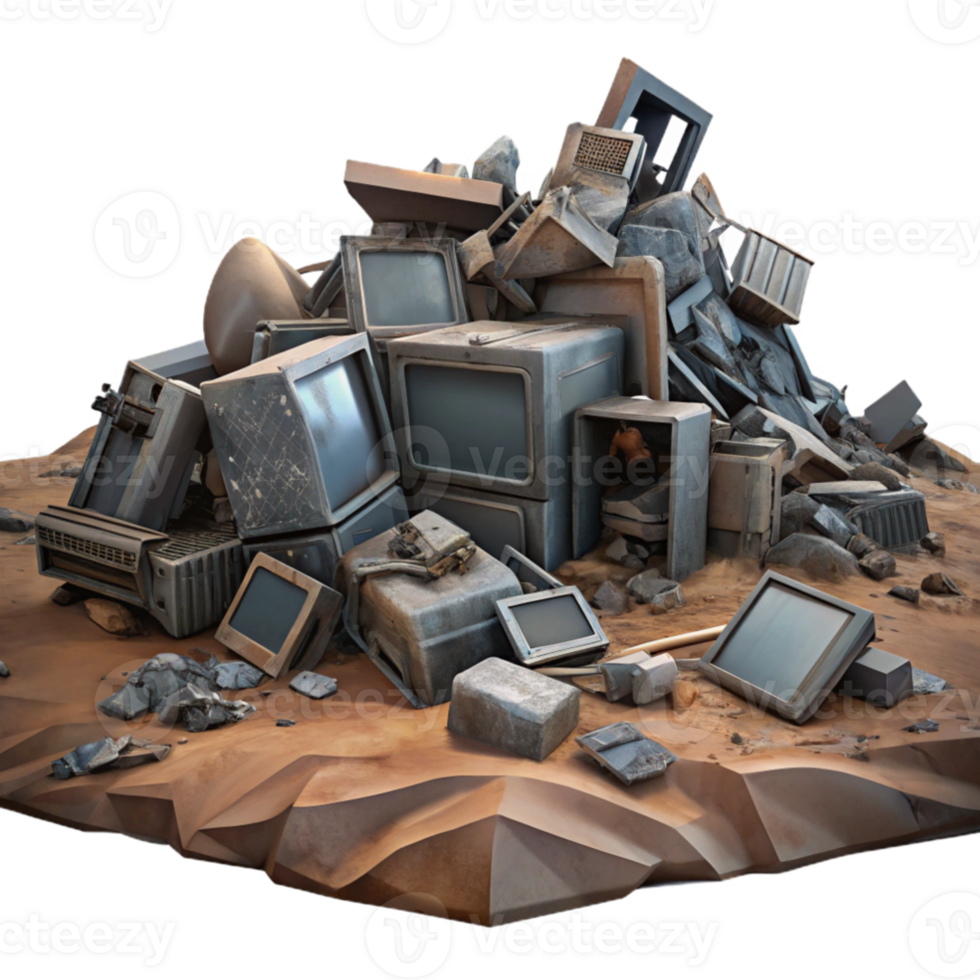 wonderful abstract A desolate landscape filled with discarded technological debris, rusty metal and broken screens, post-apocalyptic setting, dim, overcast lighting detailed png
