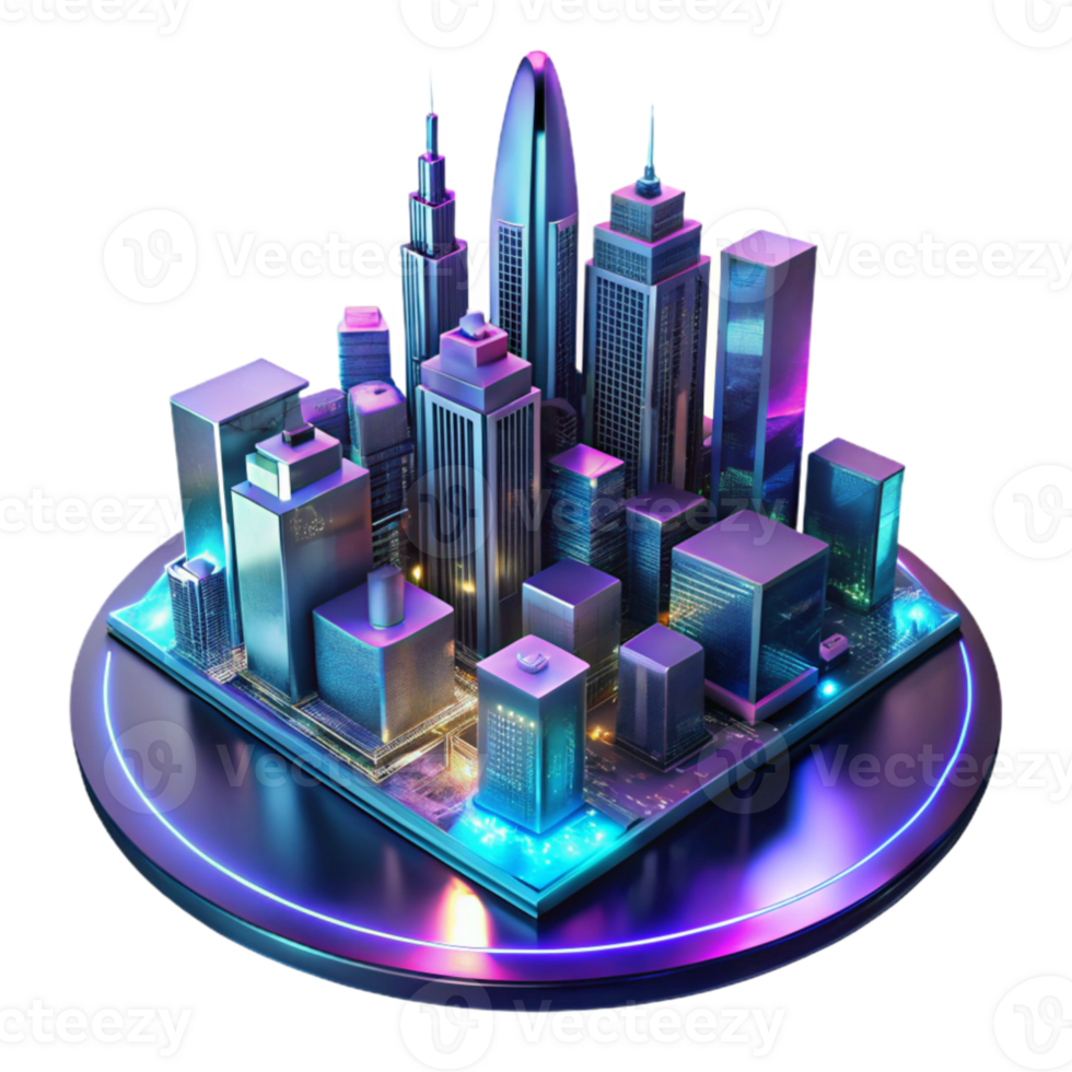 dramatic modern A futuristic cityscape reflected in a mirrored surface, vibrant neon lights, cyberpunk style, rain-soaked streets genuine png