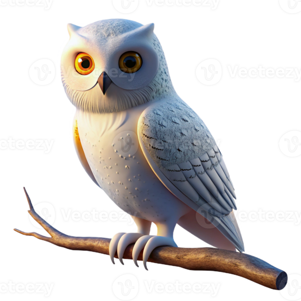 elegant modern A majestic snowy owl perched on a frost-covered branch, lit by the crisp light of a winter sunrise, photorealistic style 4K png