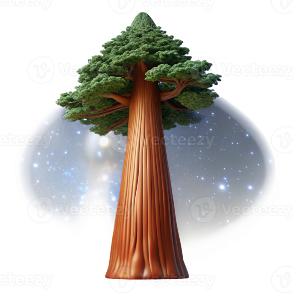 vibrant vintage A giant sequoia tree reaching towards a starry night sky, illuminated by the Milky Way, digital art style original png