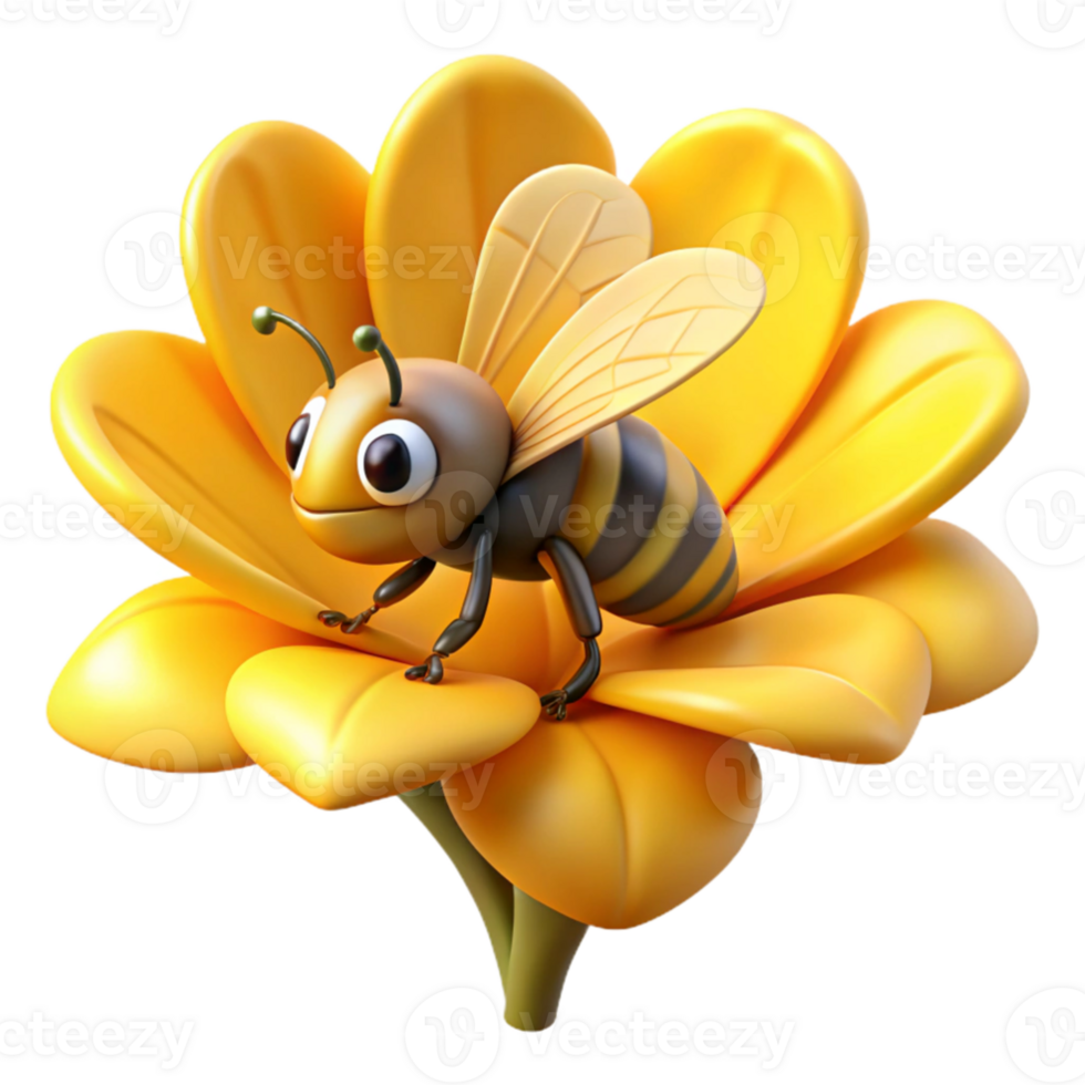 elegant artistic A close up of a bee collecting pollen from a bright yellow flower, lit by warm, natural light, macro photography style 4K png