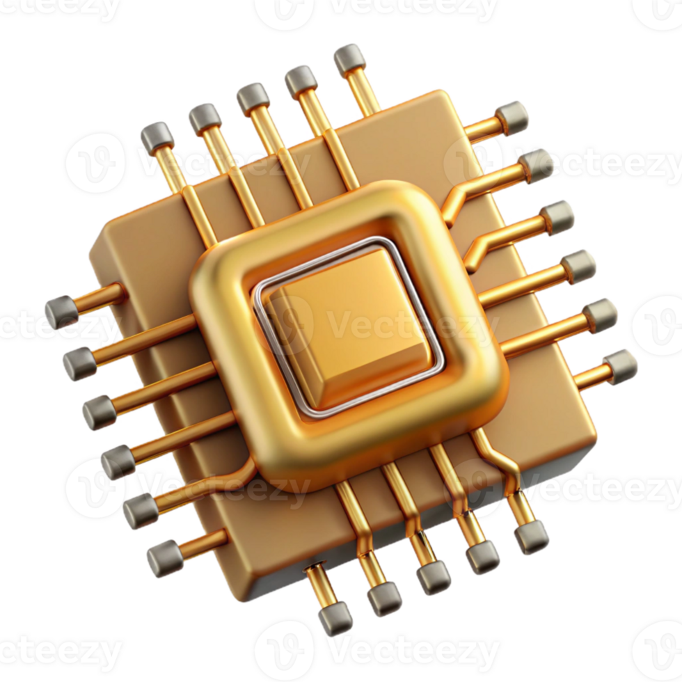 extraordinary modern A single microchip, magnified and highly detailed, its golden circuits forming an intricate pattern, lit by a scanning electron microscope, scientific style high quality png