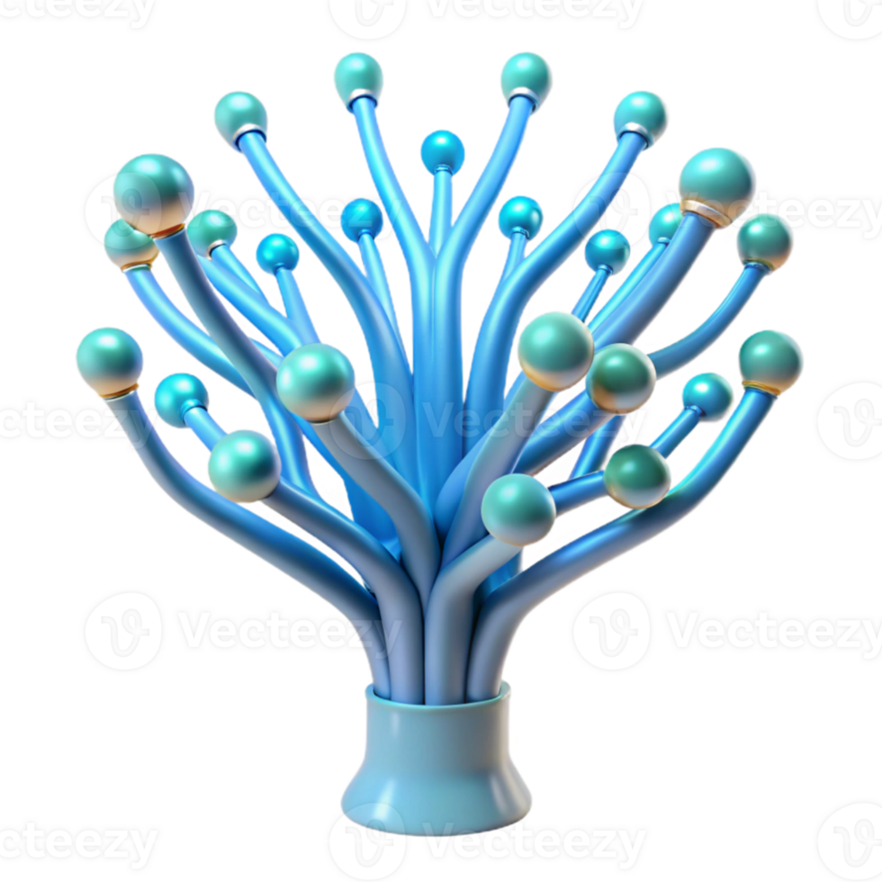 extraordinary abstract A bioluminescent tree, its branches made of fiber optic cables, pulsing with data, lit by its own internal glow, fantasy style 4K png