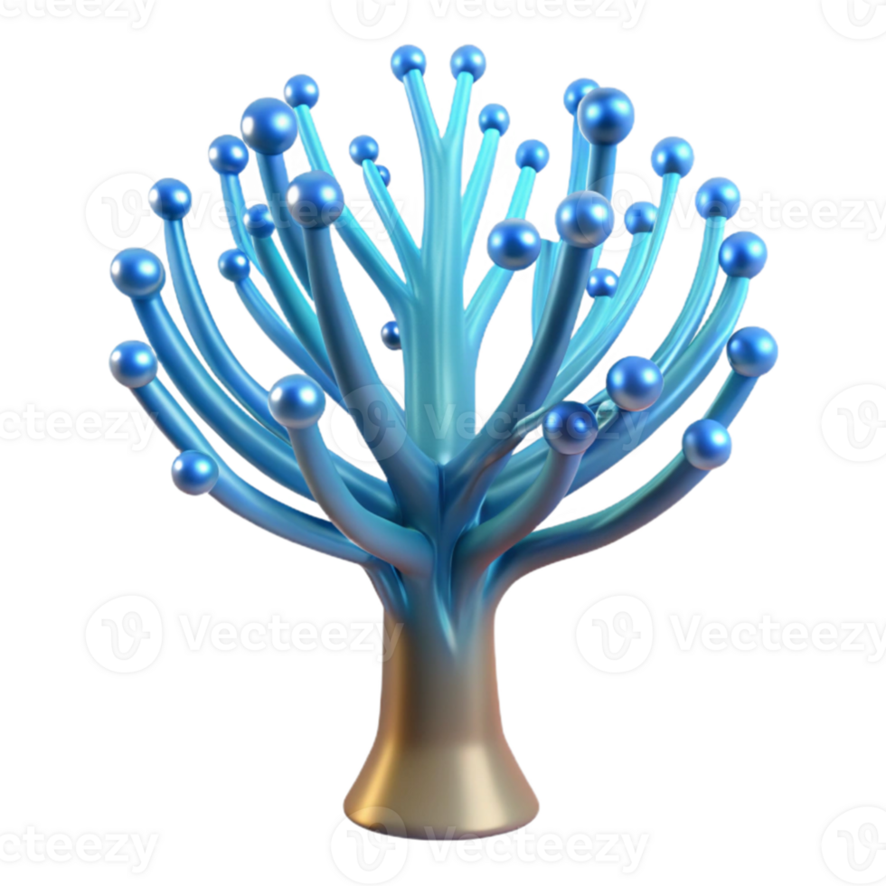 elegant artistic A bioluminescent tree, its branches made of fiber optic cables, pulsing with data, lit by its own internal glow, fantasy style exclusive png