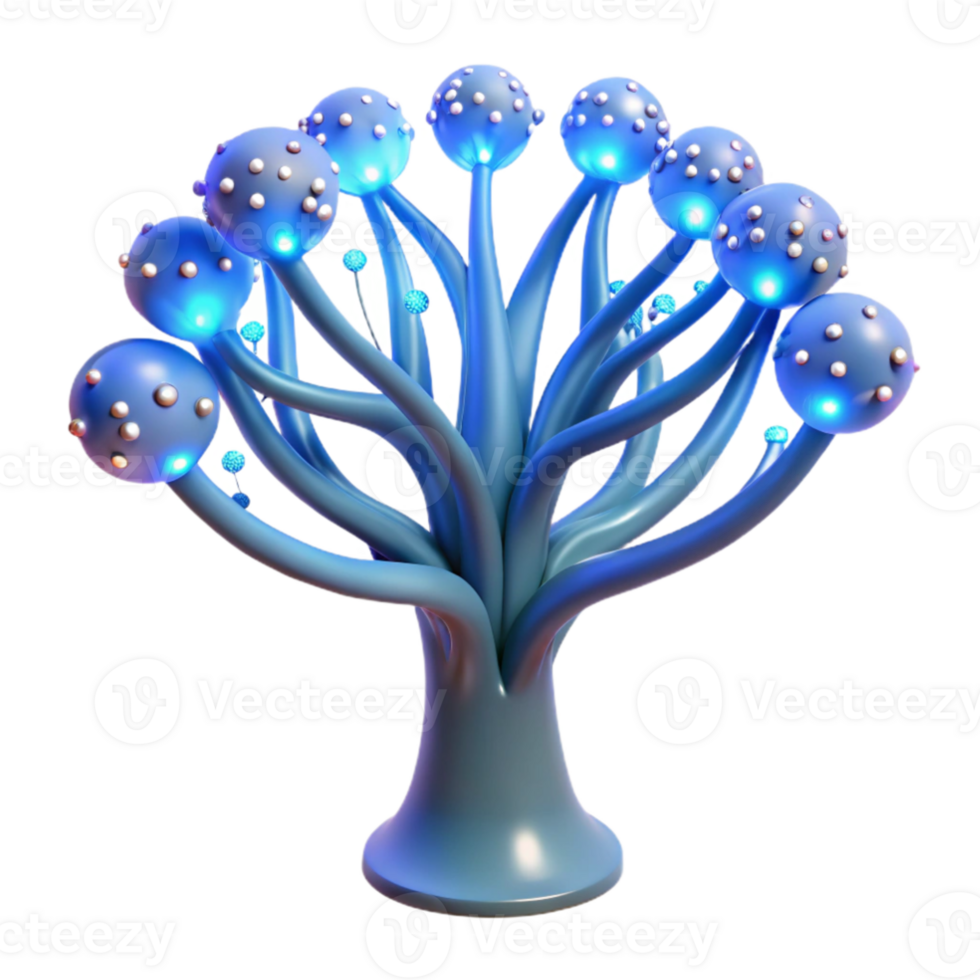 impressive classic A bioluminescent tree, its branches made of fiber optic cables, pulsing with data, lit by its own internal glow, fantasy style high resolution png