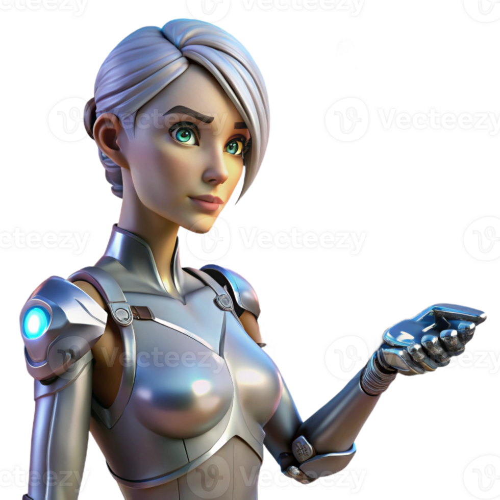 wonderful modern A female cyborg, her metallic arm adorned with intricate carvings, gazing at a futuristic city, lit by the city's glow, cyberpunk style genuine png