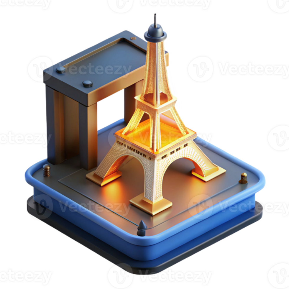 serene artistic A 3D printer constructing a miniature replica of the Eiffel Tower, layer by layer, lit by the printer's internal light, minimalist style genuine png