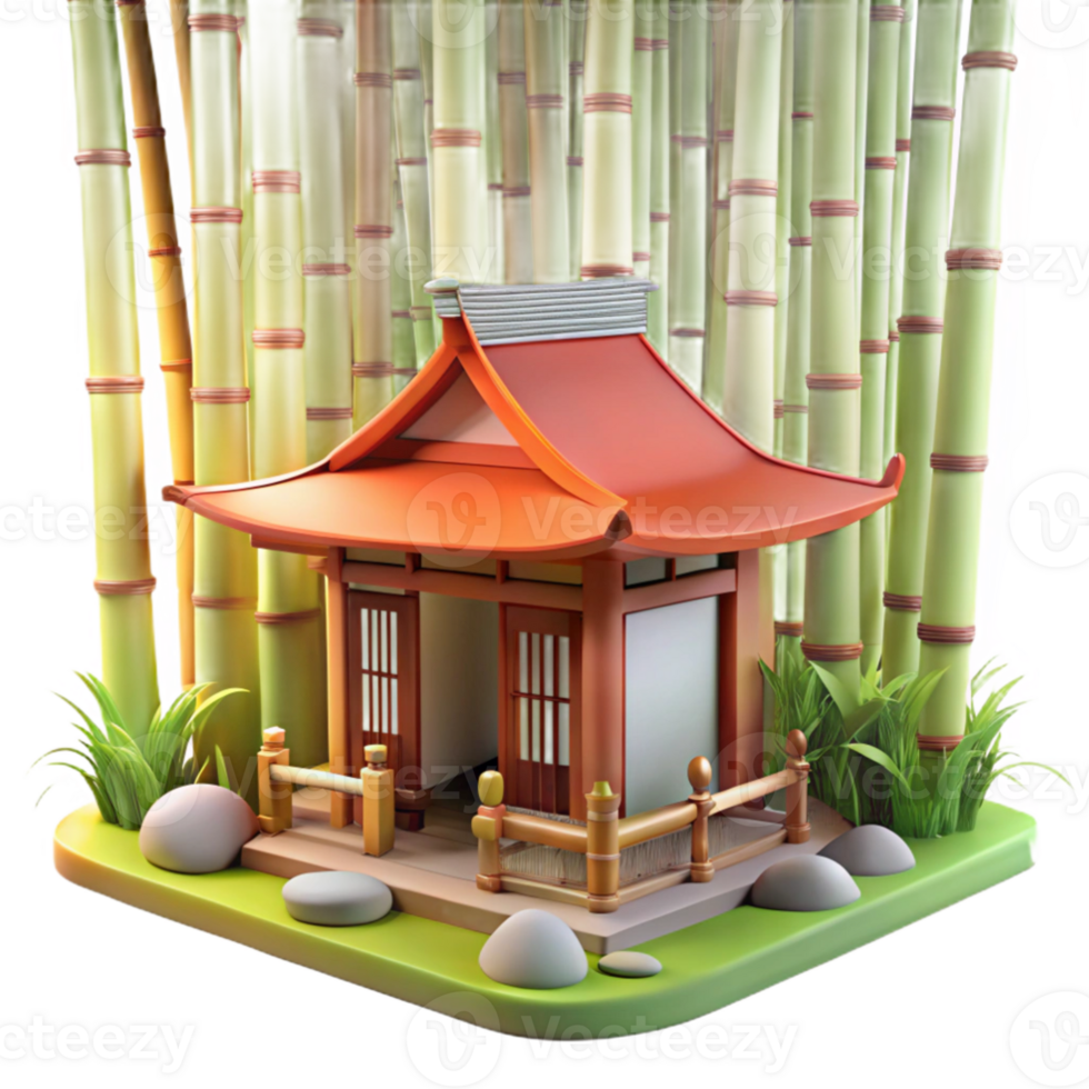 elegant minimalist A Japanese tea house nestled in a bamboo forest, soft diffused light, serene, traditional Japanese art style, genuine png