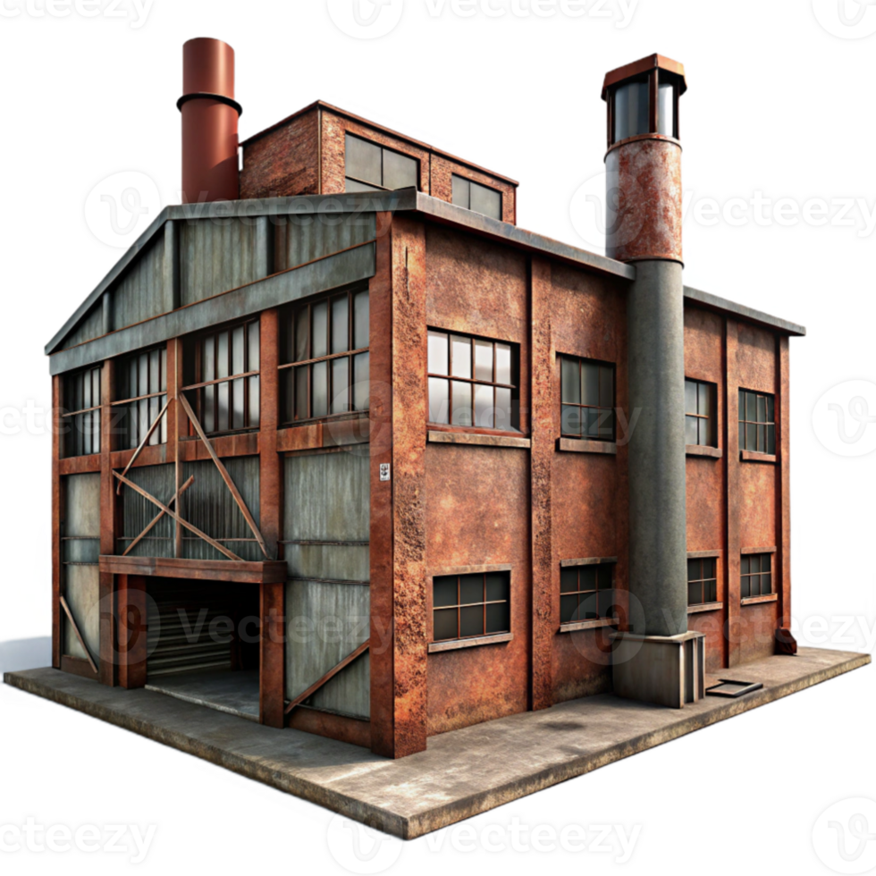 elegant minimalist An abandoned industrial factory, rusty metal and broken windows, dim light filtering through dust, gritty, photorealistic, detailed png