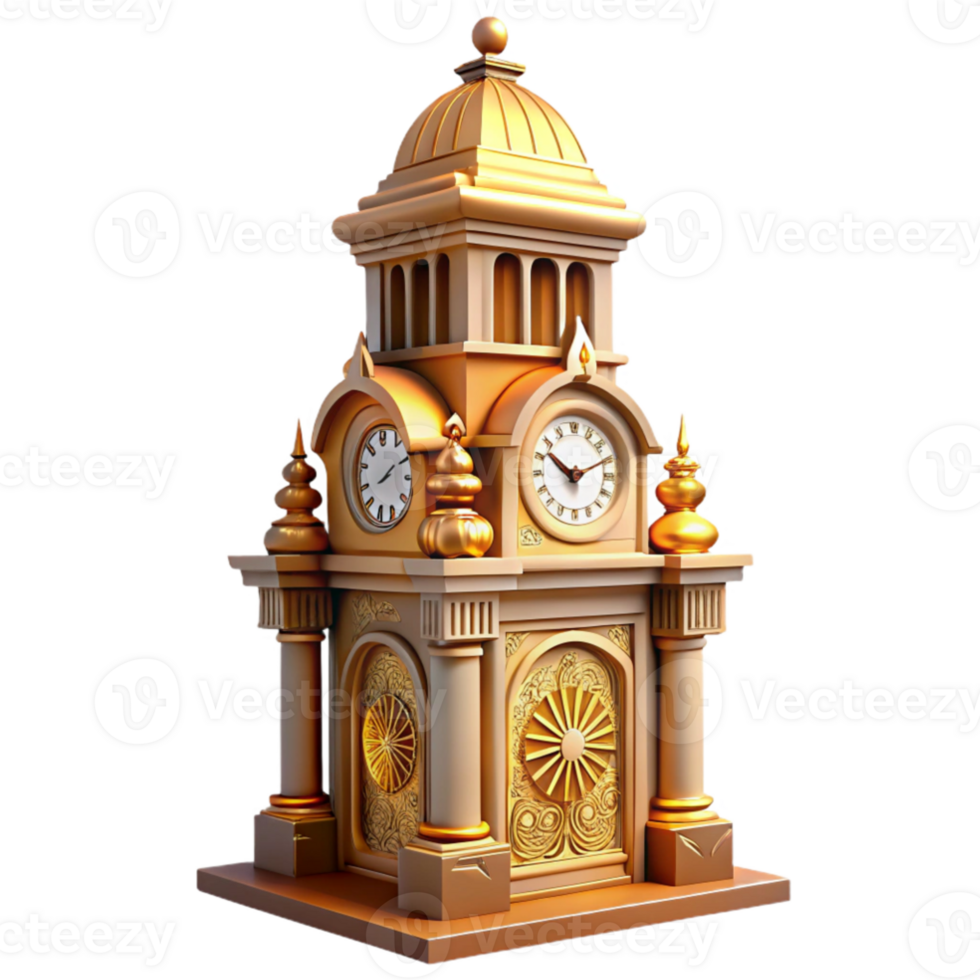 vibrant artistic A towering Art Nouveau clock tower with intricate floral designs, warm golden hour light, romantic, detailed illustration, exclusive png
