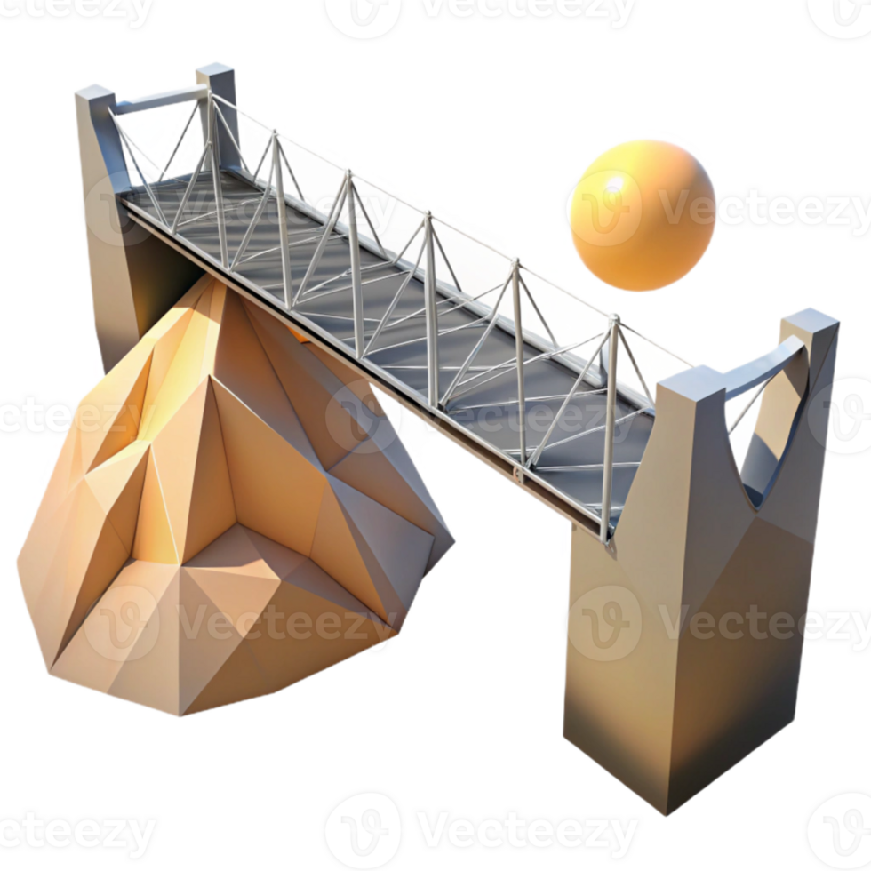 impressive modern A minimalist glass and steel bridge spanning a deep canyon, harsh midday sun creating strong shadows, geometric, architectural render, detailed png