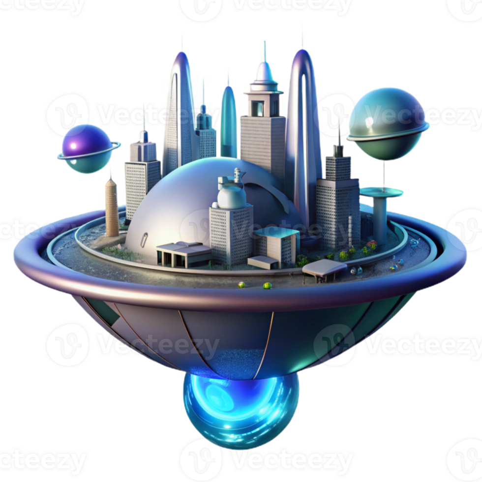 beautiful classic A futuristic flying city with sleek aerodynamic designs, illuminated by the glow of a nearby planet, sci fi, cinematic lighting, original png