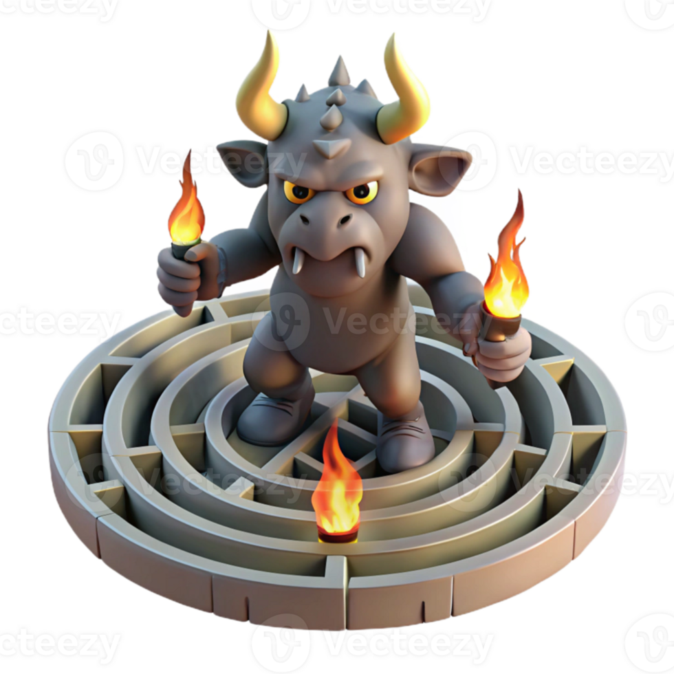 vibrant rustic The Minotaur trapped within the labyrinth, intricate shadows cast by flickering torches, gothic style genuine png
