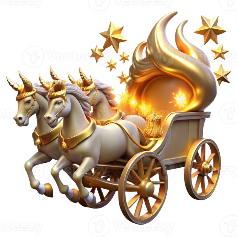 beautiful vintage A celestial chariot pulled by fiery steeds across a star studded sky, ethereal and glowing lighting, Art Nouveau style genuine png