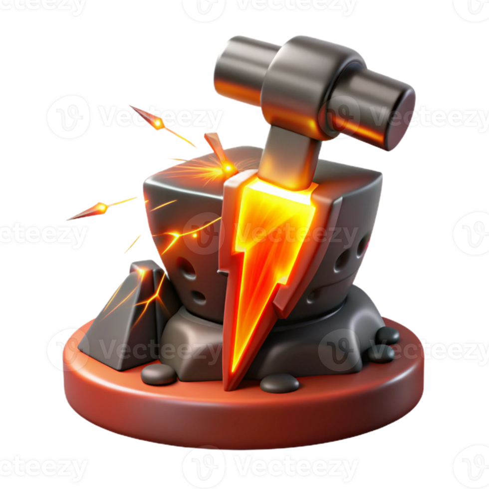 elegant creative A cyclops forging a lightning bolt in his volcanic forge, intense orange and red lighting, realistic style exclusive png