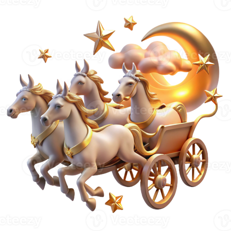 serene creative A celestial chariot pulled by fiery steeds across a star studded sky, ethereal and glowing lighting, Art Nouveau style 4K png