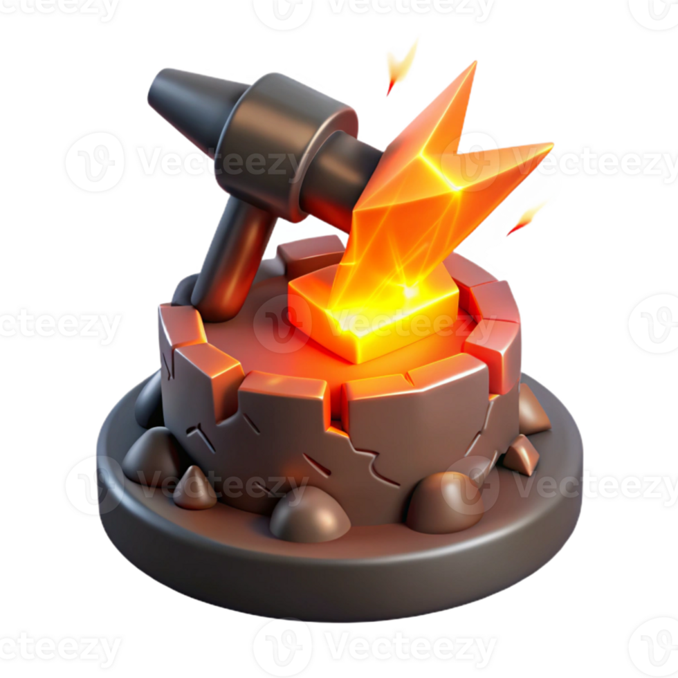 stunning traditional A cyclops forging a lightning bolt in his volcanic forge, intense orange and red lighting, realistic style genuine png