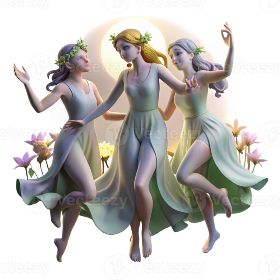 impressive contemporary A group of nymphs dancing in a moonlit clearing, soft and ethereal lighting, pre Raphaelite style original png