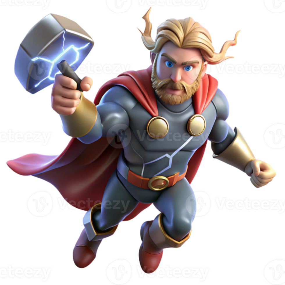 stunning abstract Thor wielding Mjolnir, lightning crackling around him, dramatic and dynamic lighting, comic book style 4K png