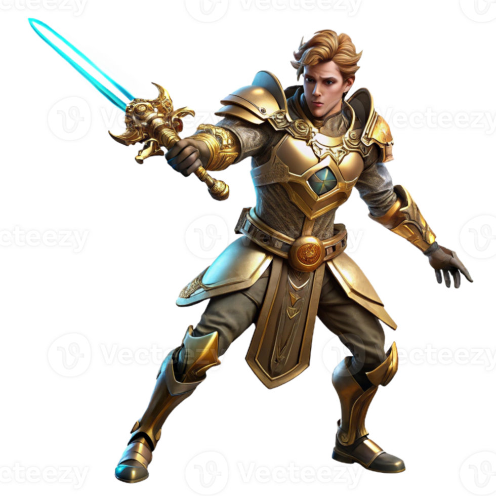 magnificent minimalist A lone steampunk warrior in ornate brass armor, wielding a glowing energy sword, dynamic pose, dramatic backlighting authentic png