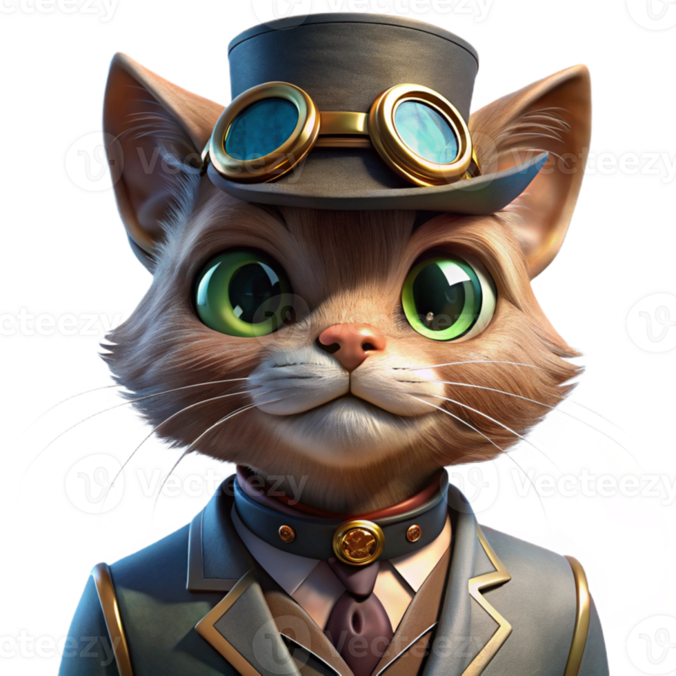 vibrant minimalist A portrait of a steampunk cat wearing a monocle and a top hat, warm, Rembrandt lighting, painterly style genuine png