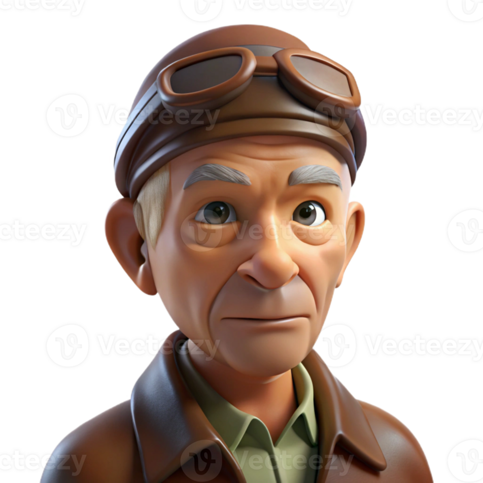 beautiful traditional Portrait of an elderly man with deep wrinkles and a wise gaze, wearing a worn leather aviator cap, illuminated by dramatic chiaroscuro lighting, in a gritty photorealistic... png