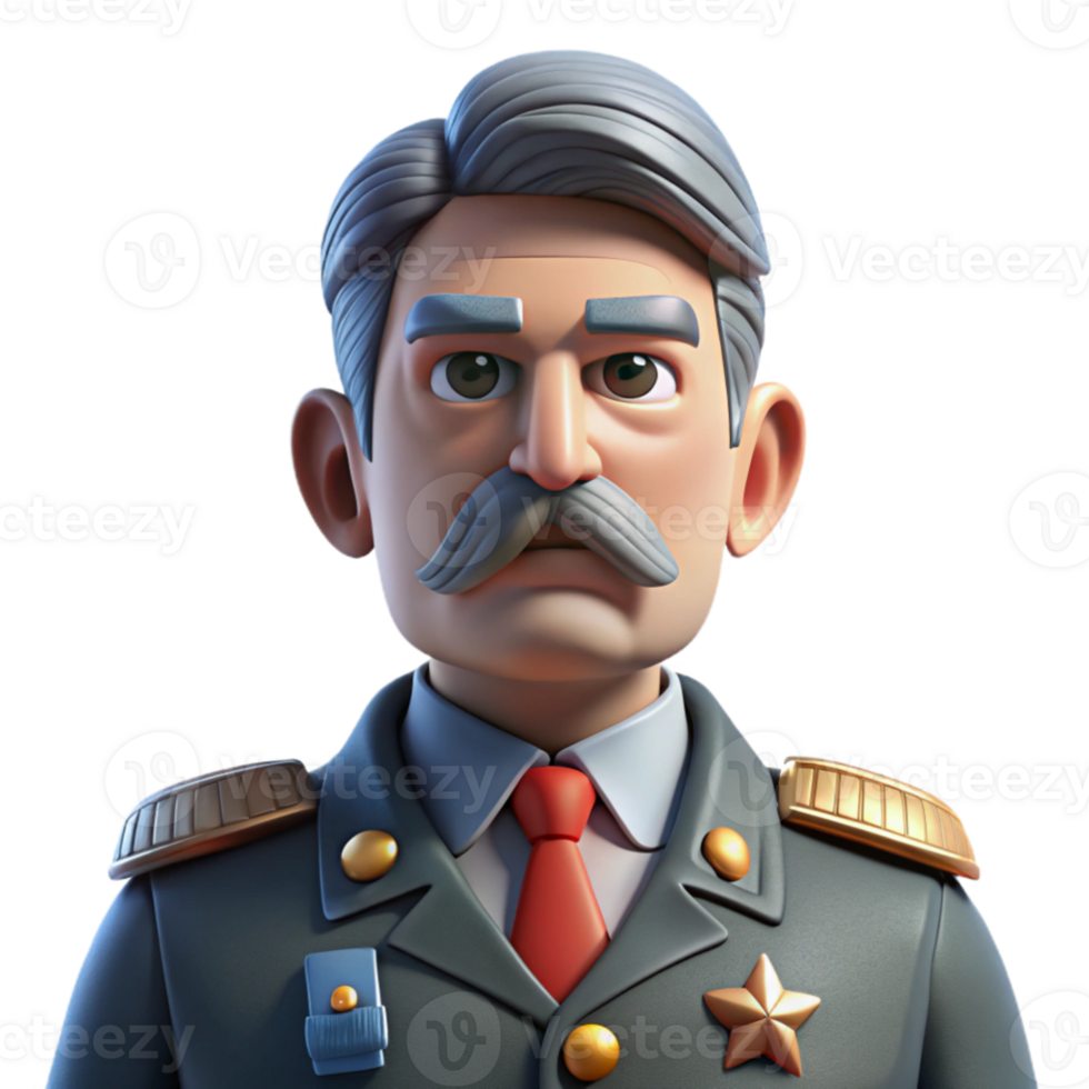 wonderful modern A portrait of a stern faced general with a distinguished grey mustache, numerous medals pinned to their uniform, and a resolute gaze, lit by harsh, direct light, in a... png
