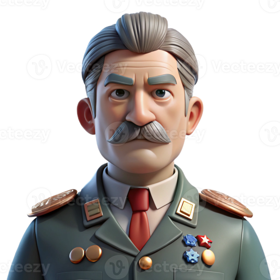 elegant traditional A portrait of a stern faced general with a distinguished grey mustache, numerous medals pinned to their uniform, and a resolute gaze, lit by harsh, direct light, in a... png