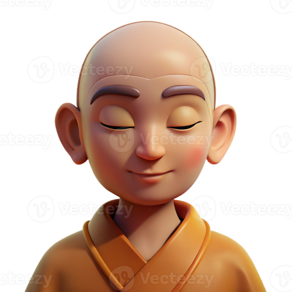 dramatic creative A portrait of a serene monk with a shaved head, closed eyes, and a peaceful expression, bathed in soft, warm candlelight, in a contemplative, spiritual style authentic png