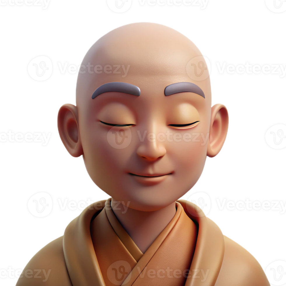vibrant traditional A portrait of a serene monk with a shaved head, closed eyes, and a peaceful expression, bathed in soft, warm candlelight, in a contemplative, spiritual style original png