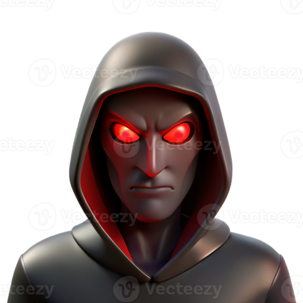 elegant contemporary A portrait of a mysterious figure shrouded in shadows, with only their piercing red eyes visible, lit by a single, dramatic spotlight, in a dark, noir style genuine png