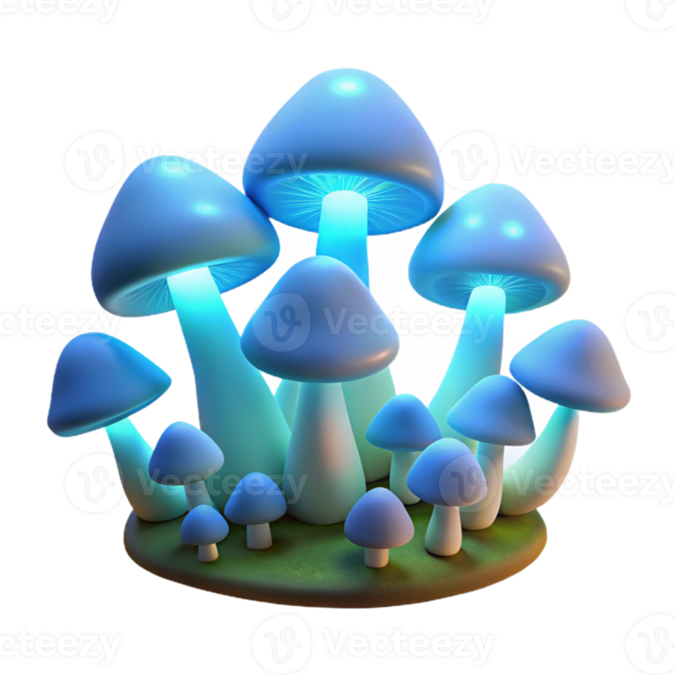 serene minimalist A field of glowing, bioluminescent mushrooms, emitting a soft, ethereal light, in a dark, otherworldly forest high quality png