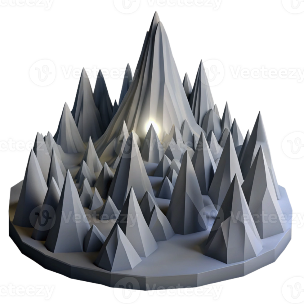 magnificent creative A dynamic, fractal landscape of jagged peaks and valleys, rendered in shades of deep grey and black, illuminated by a single, piercing ray of white light authentic png