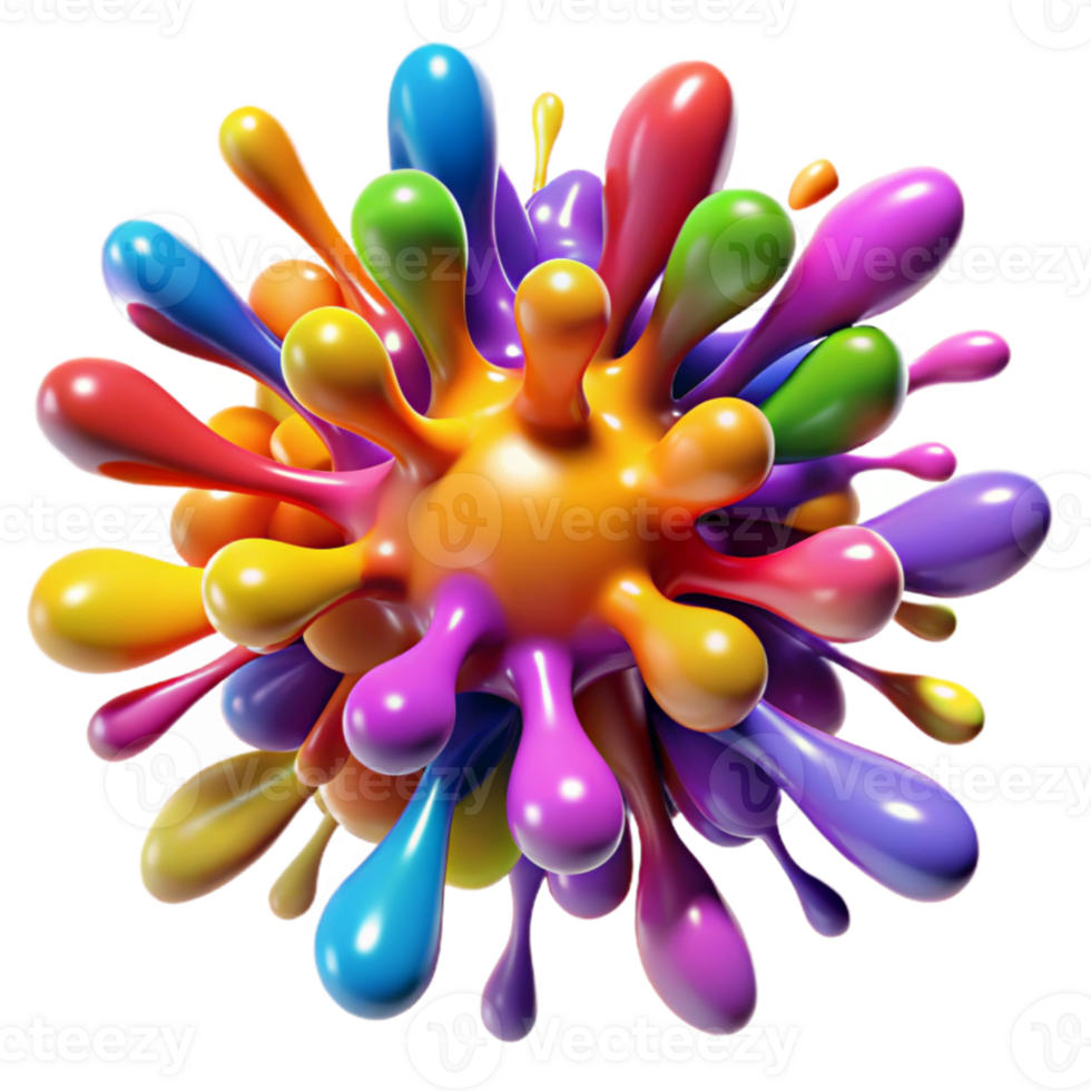 stunning abstract A chaotic explosion of colorful paint splatters, forming abstract shapes and patterns, illuminated by a bright, studio light detailed png