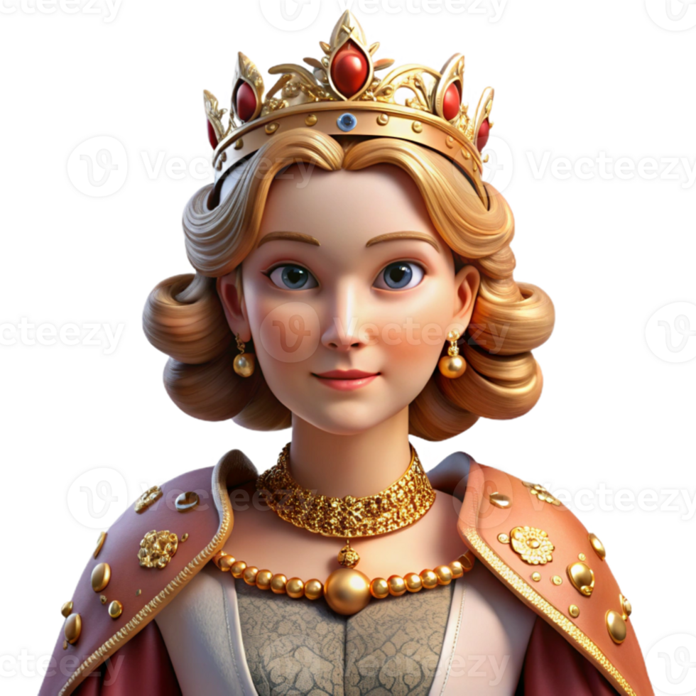 wonderful contemporary Portrait of a regal queen with an elaborate jeweled crown and a velvet gown, Rembrandt lighting, classical painting style high resolution png