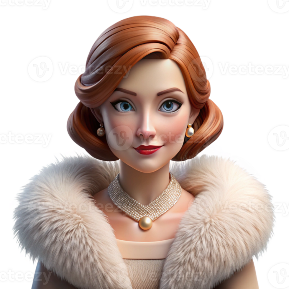 stunning classic Portrait of a glamorous film star with a diamond necklace and a fur stole, Hollywood lighting, Art Deco style professional png
