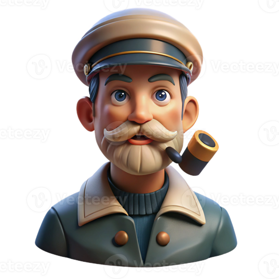 magnificent traditional Portrait of a weathered sailor with a pipe and a captain's hat, warm, low-key lighting, vintage portrait photography style original png