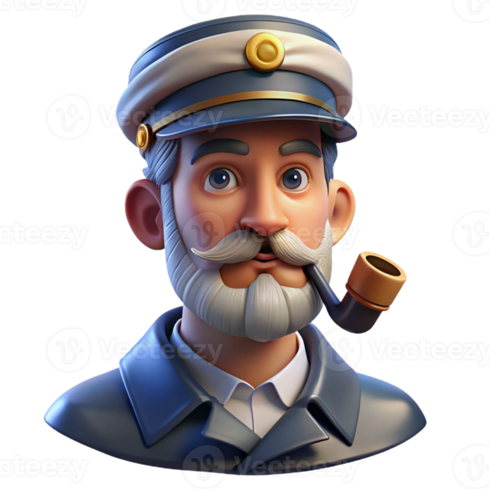 serene rustic Portrait of a weathered sailor with a pipe and a captain's hat, warm, low-key lighting, vintage portrait photography style 4K png