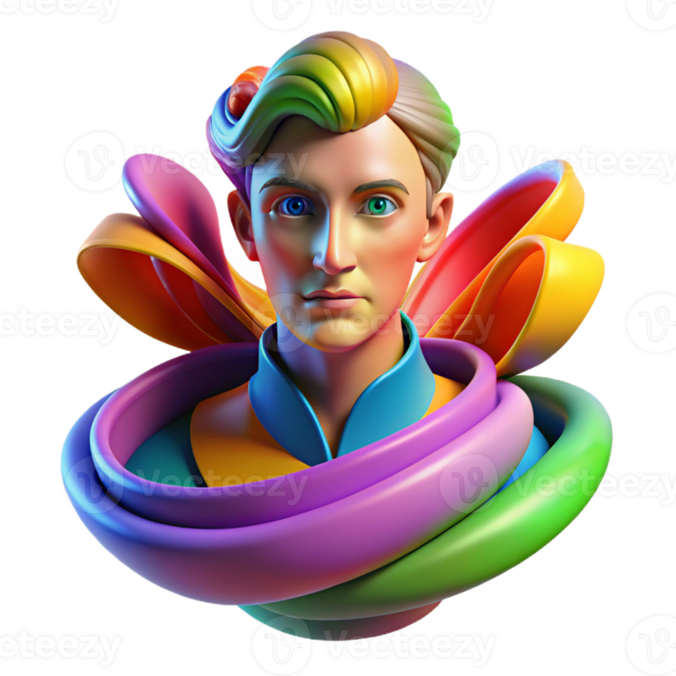 wonderful contemporary Portrait of an abstract figure composed of swirling colors and geometric shapes, conveying a sense of mystery and wonder. Dynamic, multicolored lighting.... png