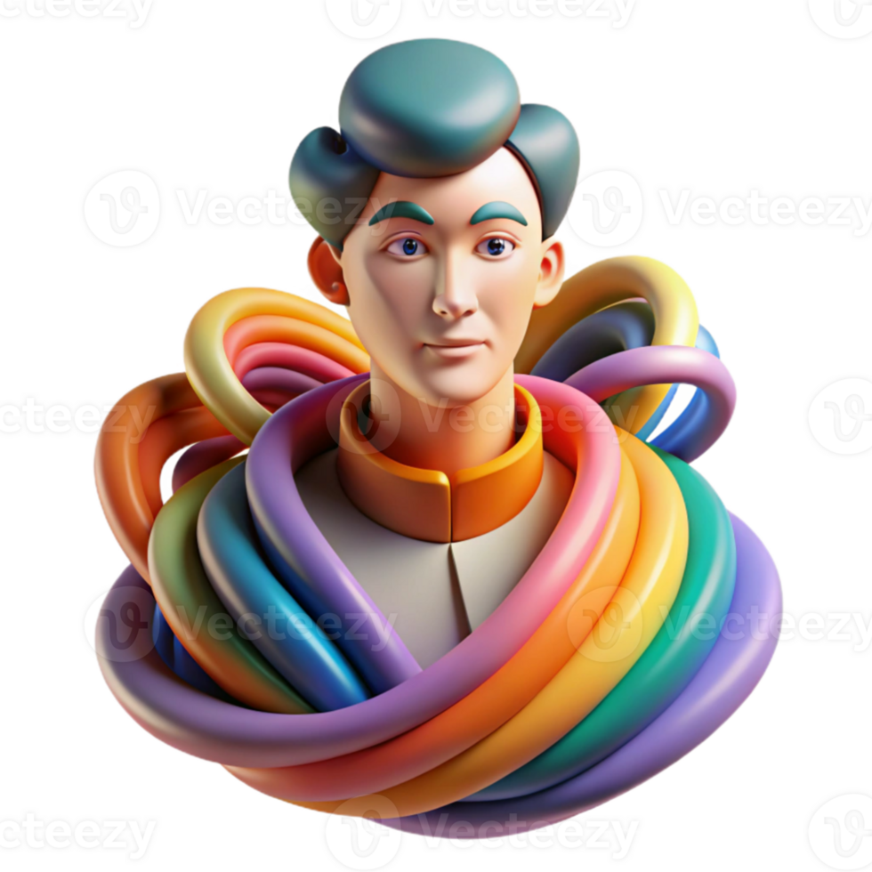 beautiful modern Portrait of an abstract figure composed of swirling colors and geometric shapes, conveying a sense of mystery and wonder. Dynamic, multicolored lighting.... png