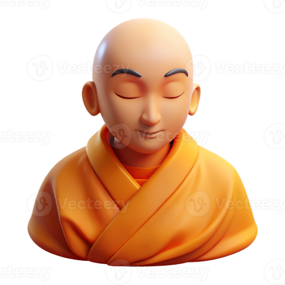 elegant traditional Portrait of a serene monk in orange robes, meditating with closed eyes. Soft, warm candlelight. Spiritual art style professional png