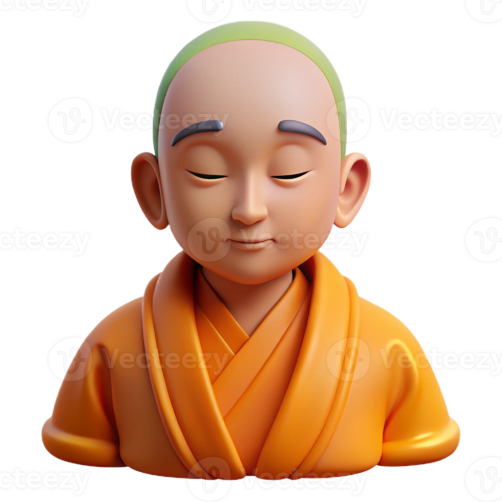 elegant minimalist Portrait of a serene monk in orange robes, meditating with closed eyes. Soft, warm candlelight. Spiritual art style premium png