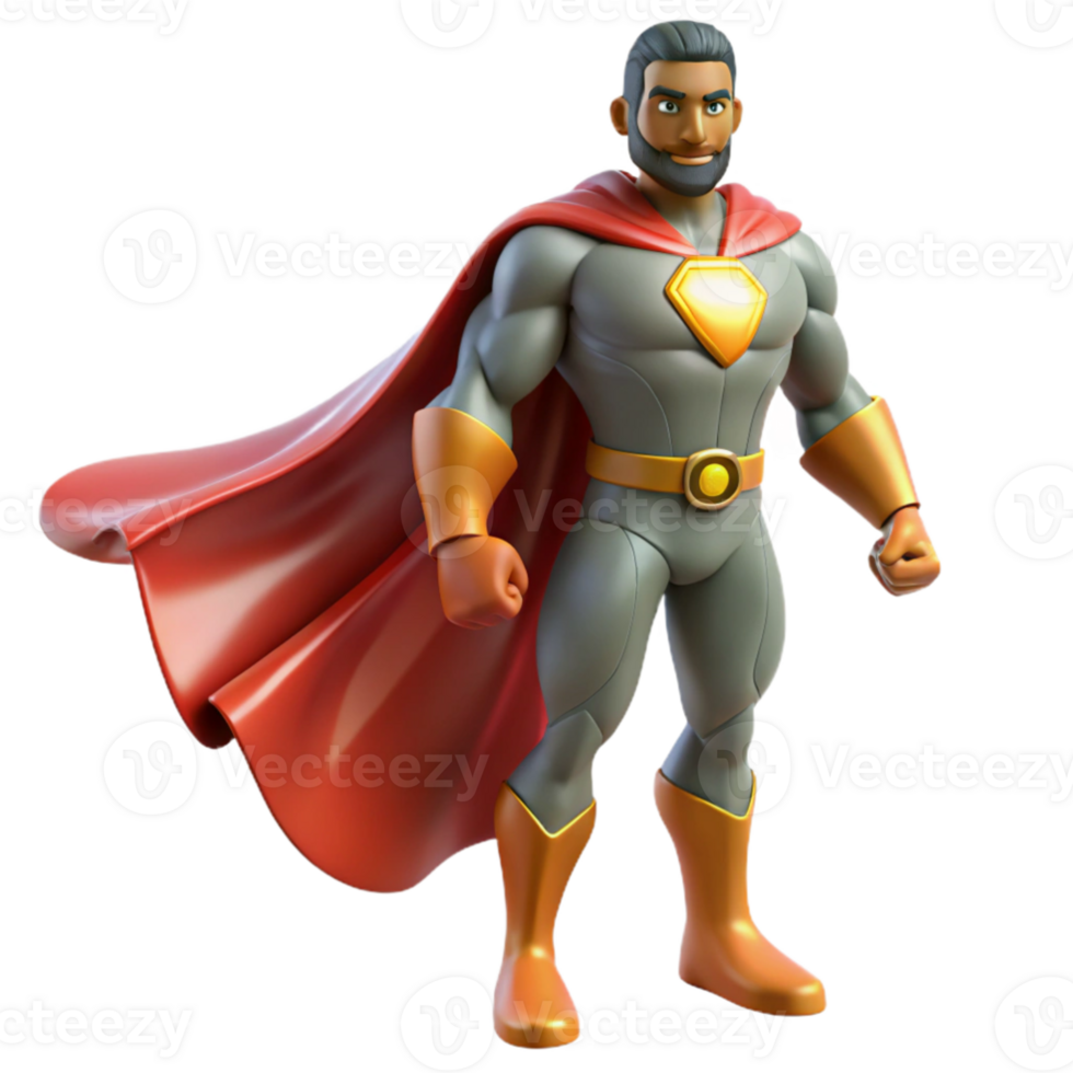 extraordinary classic Portrait of a powerful superhero with glowing eyes and a flowing cape, standing in a heroic pose. Dramatic, comic book style lighting. Superhero art style 4K png